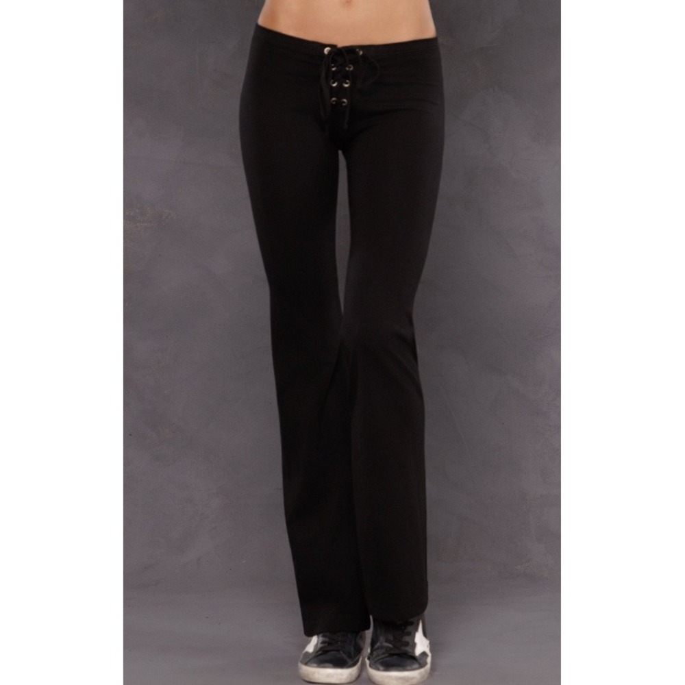 Hard Tail Lace-Up Bootleg Low Rise Flare Pant Women M Athleisure retro y2k Black